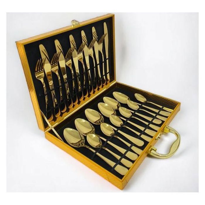 Ménagère 24 couverts dorés et modernes pour 6 personnes en acier inoxydable