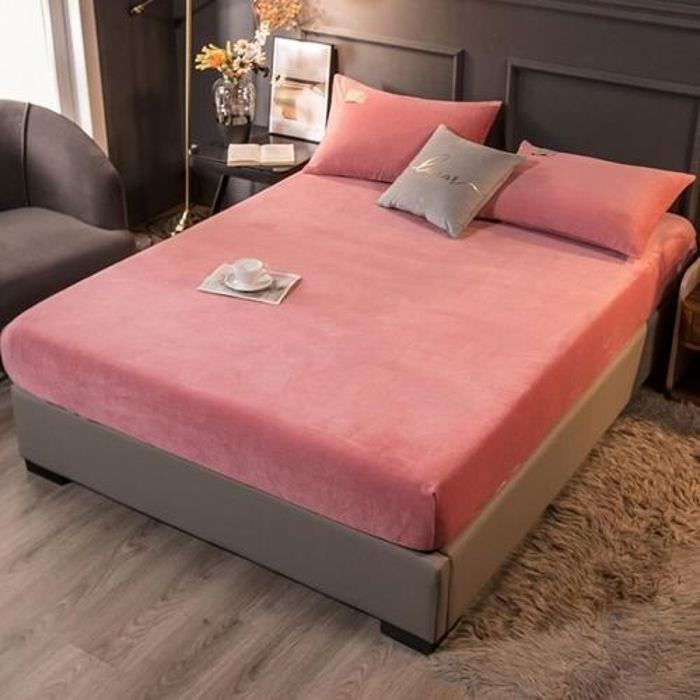 housse drap velours d'hiver et 2 oreillers king size 160x200