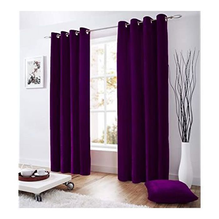 Paire de rideaux doublés à œillets 140 x 210 cm, velours mauve profond