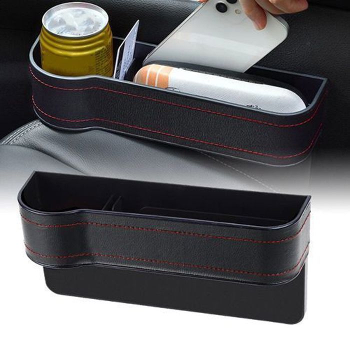 Coffre de rangement pour siège de voiture multifonctionnel en cuir avec porte-gobelet