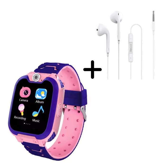 Montre intelligente pour enfants ROSE + ÉCOUTEURS FILAIRES RECCI REP-L07 BLANC - Mini pack