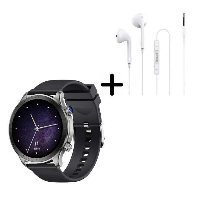 Smartwatch Riversong Motive 9 Pro + ÉCOUTEURS FILAIRES RECCI REP-L07 BLANC - Mini pack