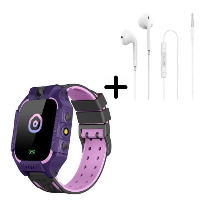 Montre intelligente pour enfants MAUVE + ÉCOUTEURS FILAIRES RECCI REP-L07 BLANC - Mini pack