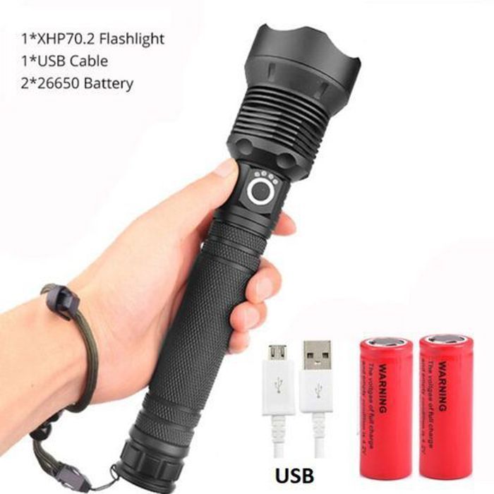 Lampe de Poche LED Hyper Puissante Torche Zoomable Batterie