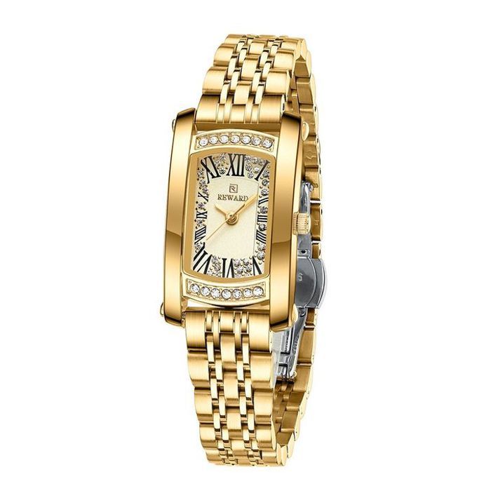 Montre Reward Bracelet Fine Réctangulaires Rétro Doré Pour Femmes