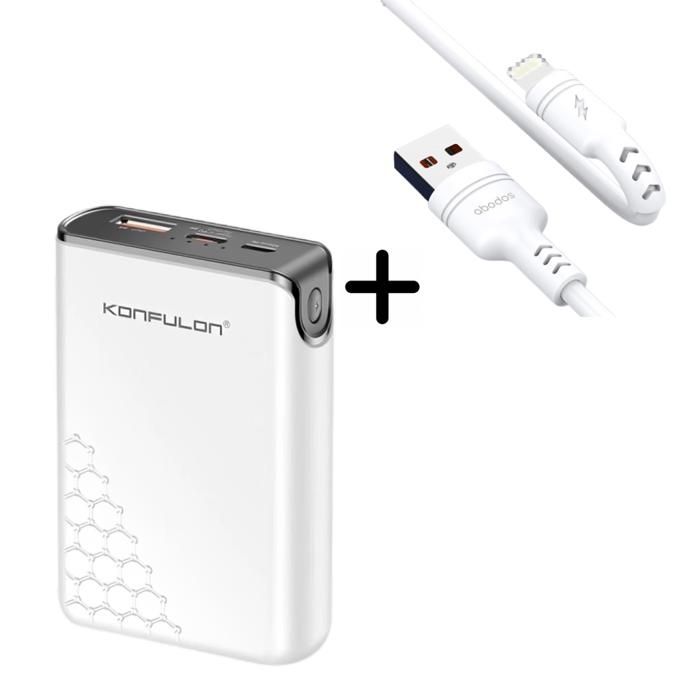 Powerbank 10000 mAh Konfulon A6Q Original + Câble Lightning Abodos AS-DS33i - Mini pack
