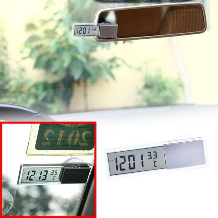 2 en 1 horloge et thermomètre LCD montre numérique à ventouse transparents