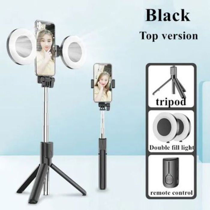 Perche à selfie Bluetooth extensible avec 2 lumières d'appoint et télécommande.