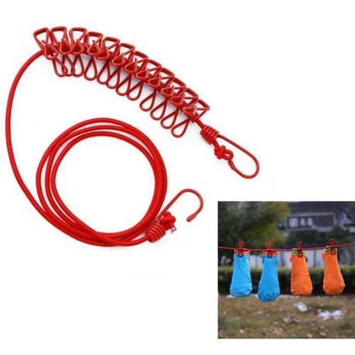 Corde à linge portable coupe vent Camping corse avec 12 crochets en métal