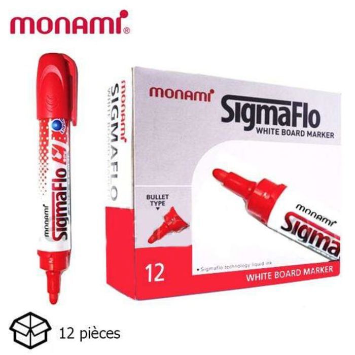 Monami Lot 12 marqueurs Sigmaflo pour tableau blanc, pointe ogive, encre liquide Rouge