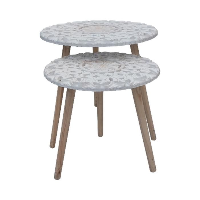 Set 2 Tables Cafe MDF BL - DIA50xH48cm/DIA41xH41cm