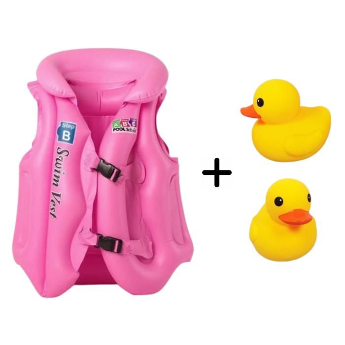 Gilet de natation gonflable pour enfants Rose + Deux mini-canards - Mini pack