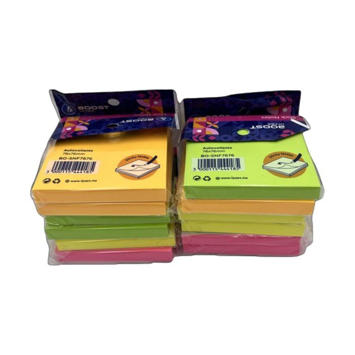 PACK 12 POST-IT 76X76MM FLUO BOOST OFFICE 100 Feuilles