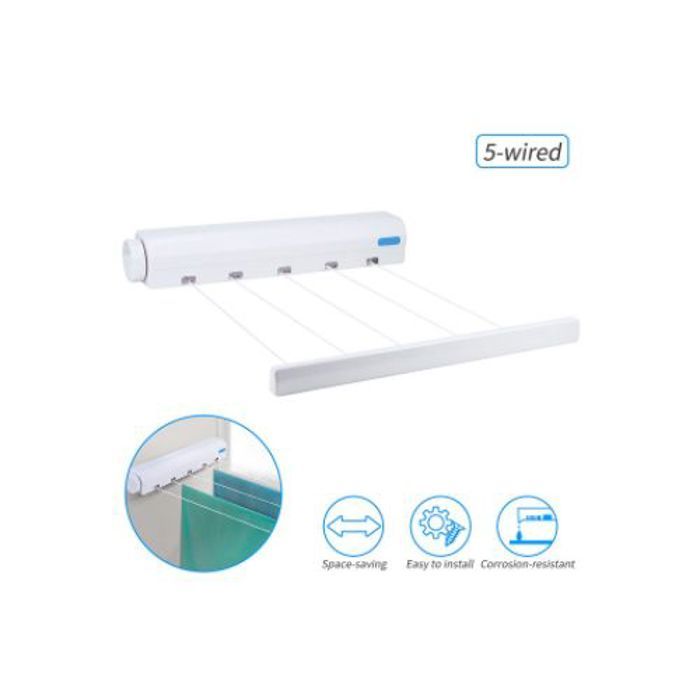 Corde à linge rétractable pour Cintre rétractable, sèche linge de salle de bain, rangement de vêtements à 5 linge