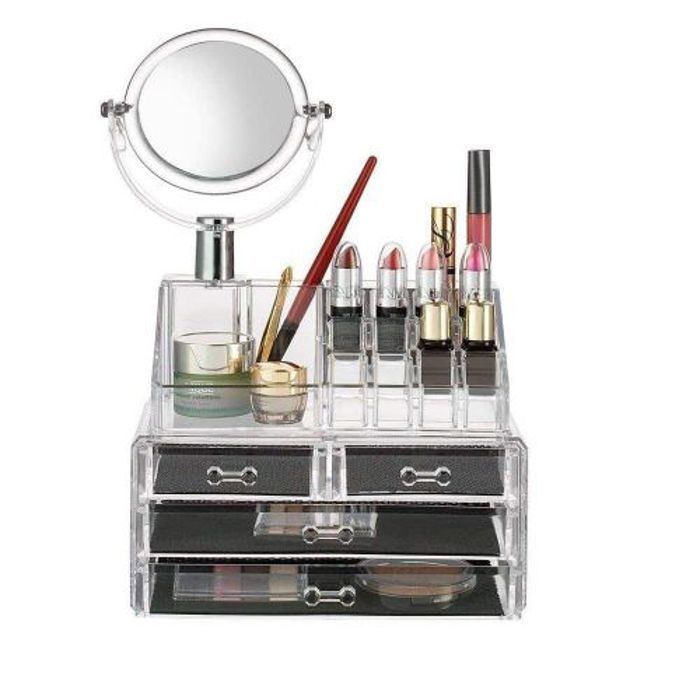 Boîte de Rangement de Bijoux et Maquillage avec Tiroirs et Miroir