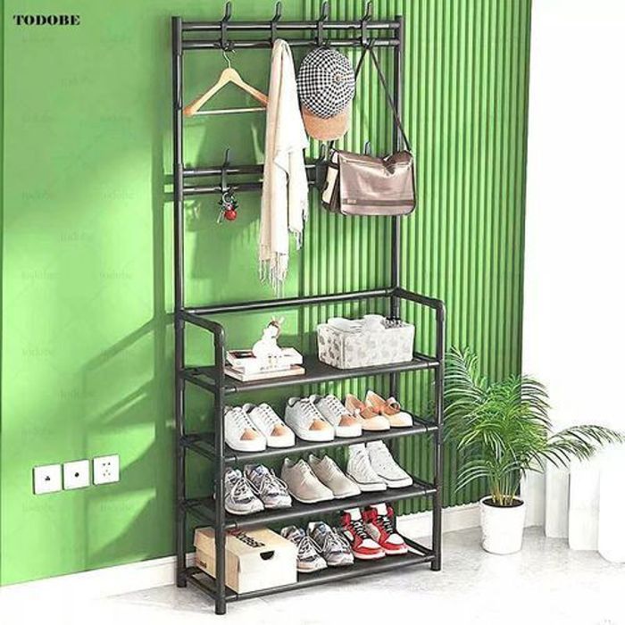 Étagère à Chaussures à 4 Niveaux avec Porte vêtements Simples