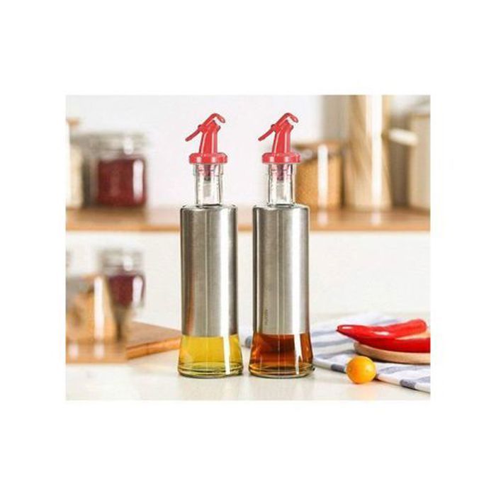 Distributeur d'huile d'olive bouteille verre acier inoxydable huile et vinaigre, Bouteilles D'huile accessoires de cuisine