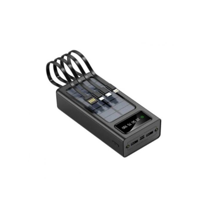 Power Bank Solaire 20000mAh 3 in 1 types de câbles de chargement avec LED (Noir)