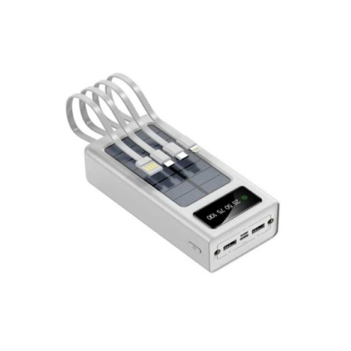 Power Bank Solaire 20000mAh 3 in 1 types de câbles de chargement avec LED (Blanc)