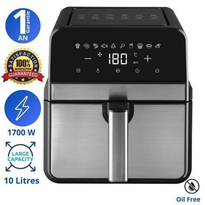 Friteuse sans huile XXL - 10L - Air fryer tactile - 10 programmes - 1700W