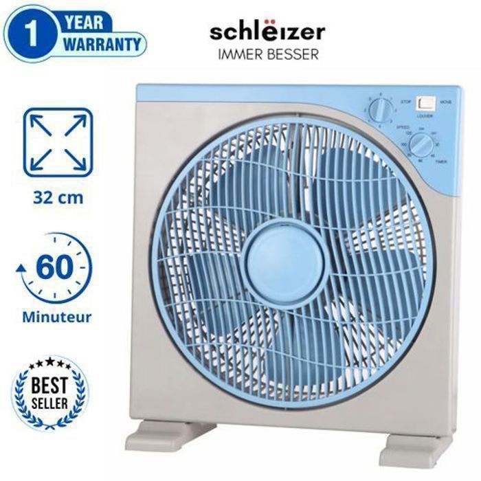Ventilateur Posable 30 cm - Carré - 3 vitesses - Bleu