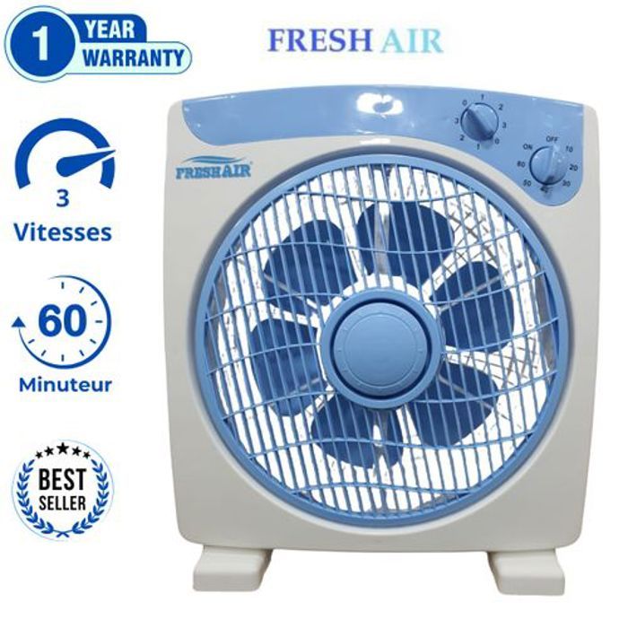 Ventilateur de 25 cm, gris 3 vitesses avec grille de protection avec rotation.