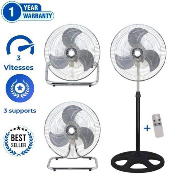 Ventilateur posable sur pied - 3 supports - 3 vitesses - 40W - INOX