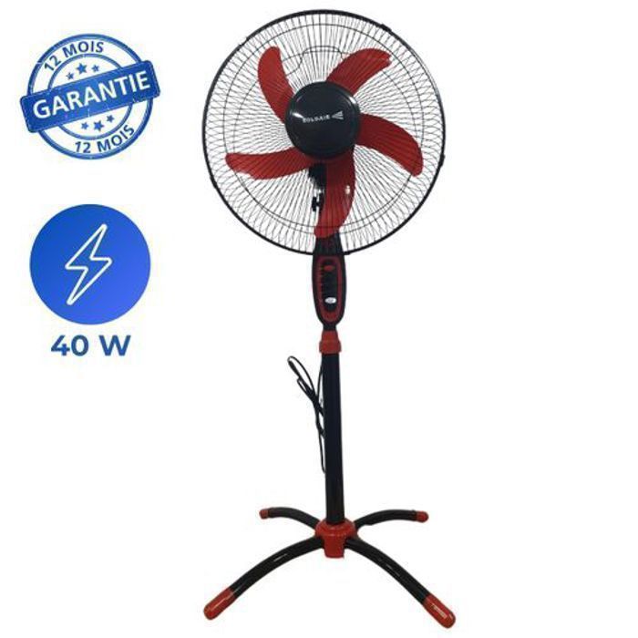 Ventilateur posable sur pied - 3 vitesses - 40W - Rouge/Noir