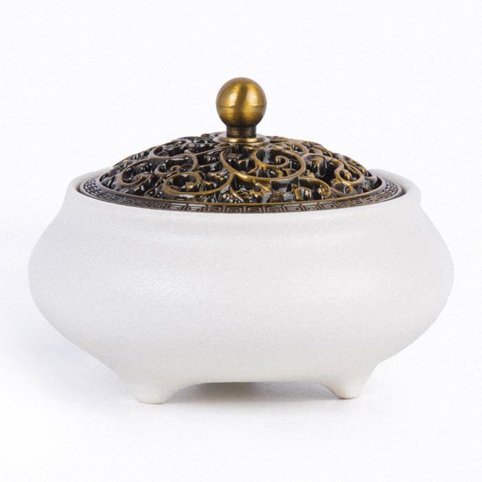 Brûleur d'encens - Céramique - Intérieur - Design élégant - Couverture en métal - Idéal pour méditation