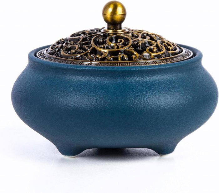 Brûleur d'encens - Céramique - Avec couvercle en métal - Décoration intérieure - Style classique - Mixte