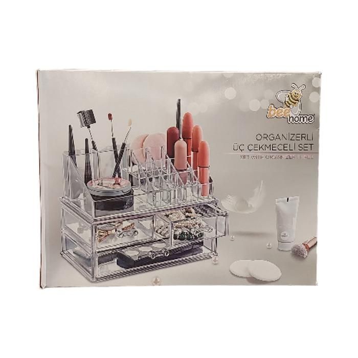 ENSEMBLE ORGANISATEUR DE MAQUILLAGE AVEC 3 TIROIR