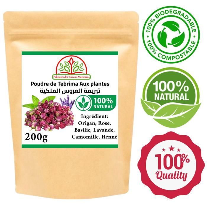Tabrima Hammam en poudre Gommage pour le corps (Camomille, Origan, Basilic, Henné, lavande, Rose) 200g  