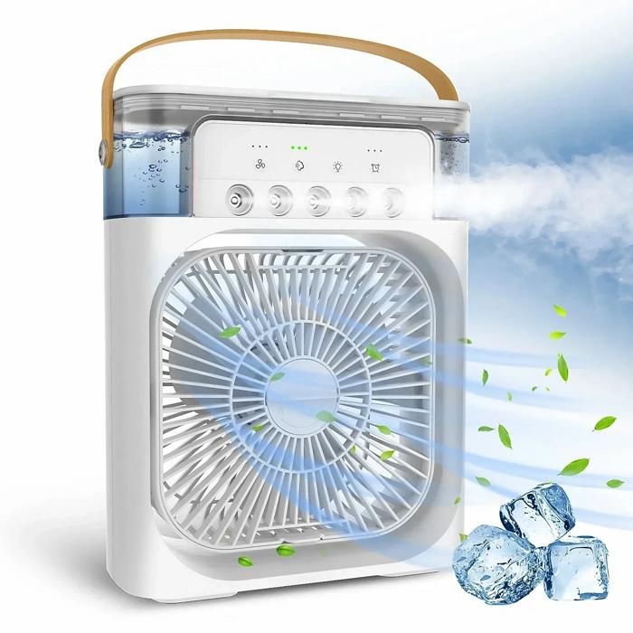 Climatiseur 3 en 1 humidificateur et ventilateur, pulvérisation à 5 trous avec differents veilleuses LED