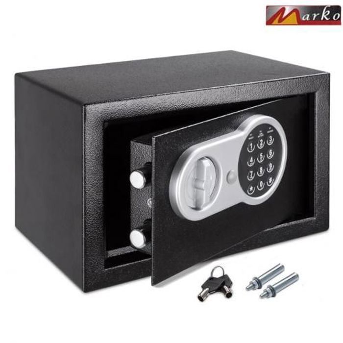 Coffre Fort à Serrure Électronique Avec Code PIN et 2 Clés, Fixations Murales et au sol 20×31×20cm