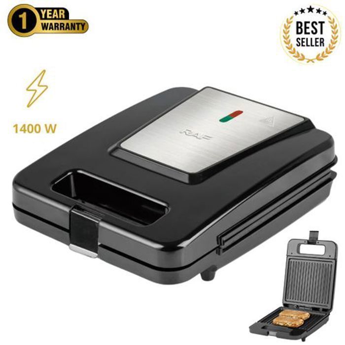 Grill panini en acier inoxydable antiadhésif en Teflon- 1400w