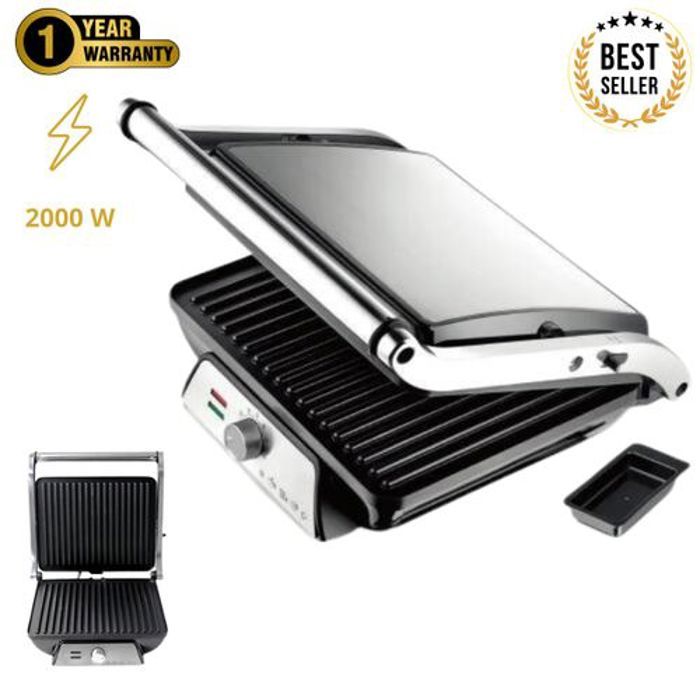 Grill panini en acier inoxydable antiadhésif en granite - 2000w - Noir