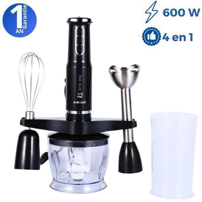 Robot Mixeur plongeant - 4 en 1 - 600W - 3 vitesses