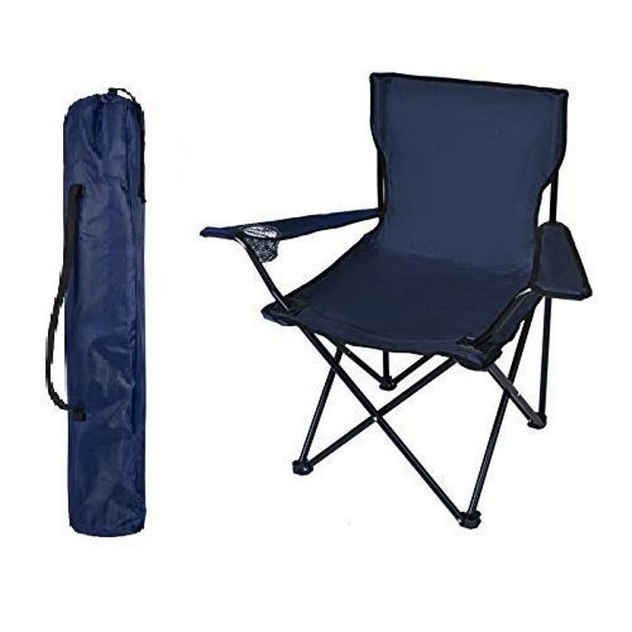 Chaise de camping Siège de plage Fauteuil Munie d'un porte-gobelet Bleu