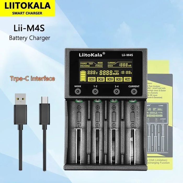 Chargeur de piles,LiitoKala Lii-M4S 18650 LCD Multifonctionnel Batterie Chargeur Pour 3.7V 1.2V