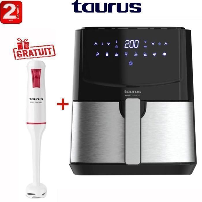 TAURUS Friteuse sans huile Air Fry Digital 5L 1450W + Mixeur Plongeant Offert