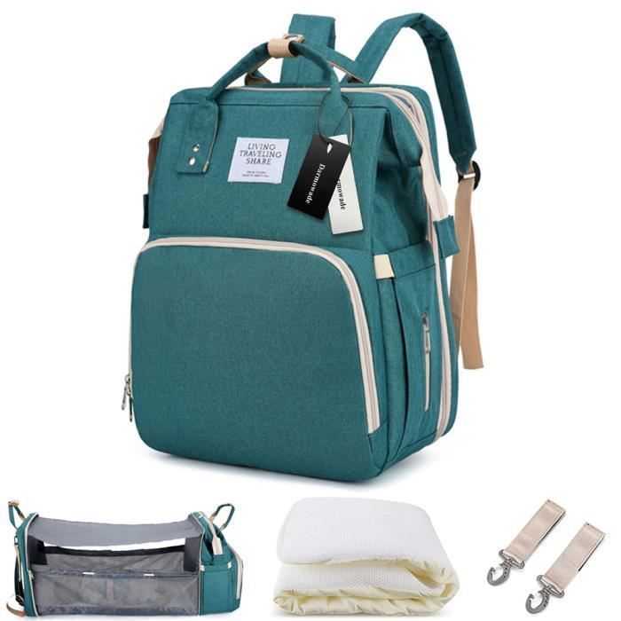 Sac à Dos à Langer Multifonction Lit Pliable - Grande Capacité - Vert
