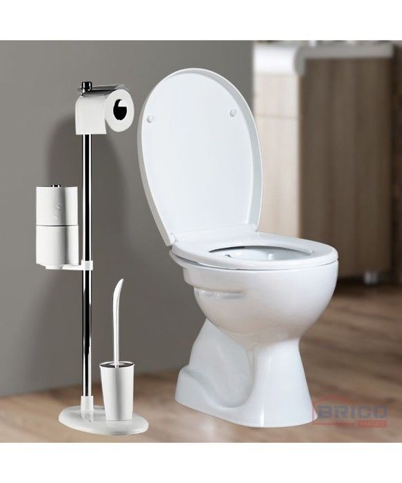 Ensemble Support Brosse WC et Porte-Papier Toilettes Blanc