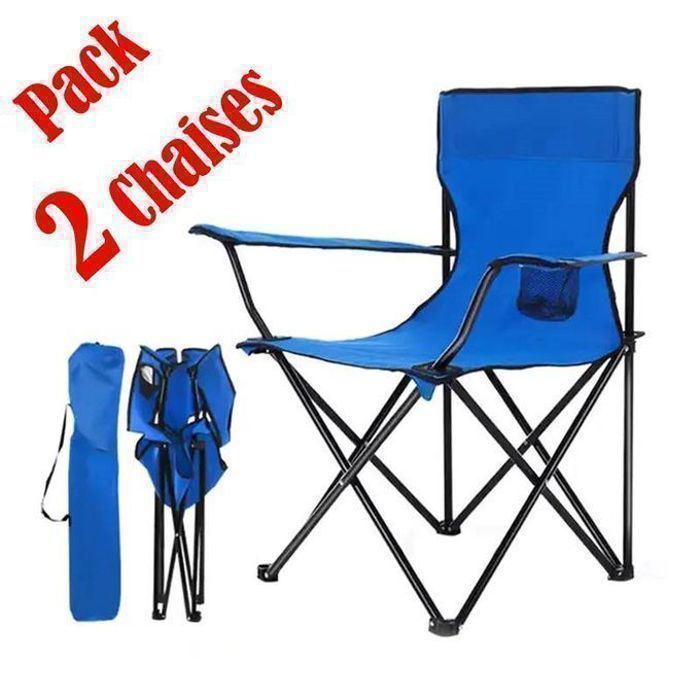 2 Chaises de Plage, porte-Bouteille +Sachet - Bleu