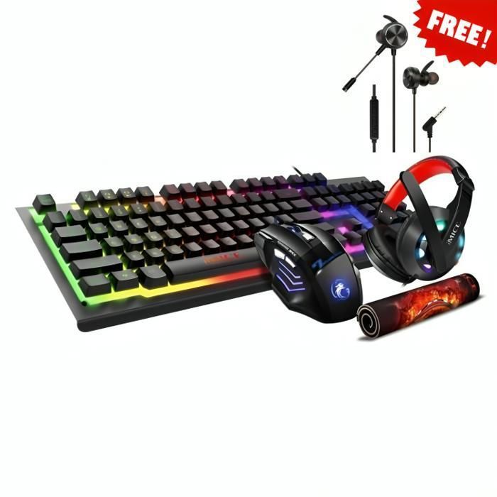Pack gaming 4 en 1 GK-470 clavier gamer + souris 7 buttons + casque + tapis Avec Écouteur Gaming Filiare GM-D3 GRATUIT