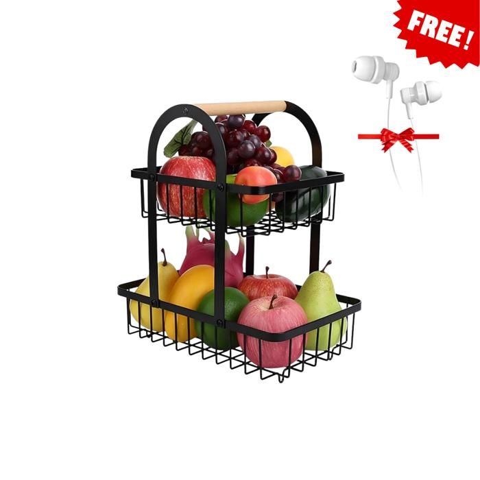 Panier à fruits métallique à 2 niveaux et corbeilles à pain pour la cuisine avec écouteurs Gratuit