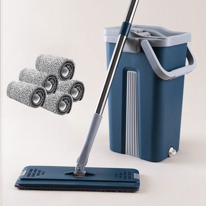 Vadrouille Professionnelle et son Seau Grande Capacité + 5 Serpillères Microfibres Incluses