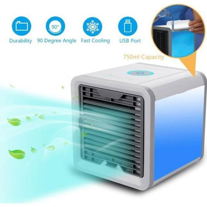 Mini Climatiseur Refroidisseur d'air Ventilateur 7 Couleurs Lumière Portable USB