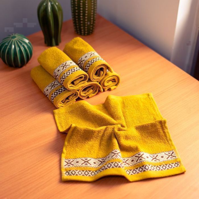 Serviette - Moutarde - Pack de 6 - 30x30 cm - 100% coton - Design berbère