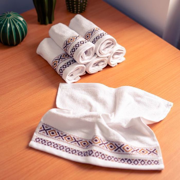Berbère pack 6 serviette 30x30 100% design Marocain 100% coton - Blanc