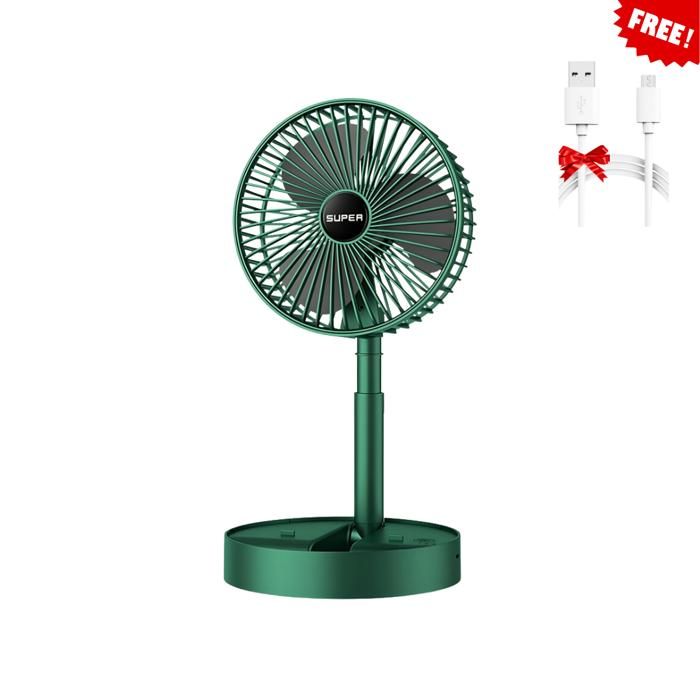Ventilateur Rechargeable Télescopique et Pliable  avec Deuxième Câble USB Micro